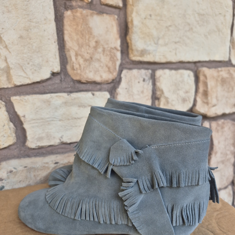 NEW Jeffrey Campbell Prairie Havana Last Fringe Boots 9 Grey Suede Boho Western - Picture 5 of 8